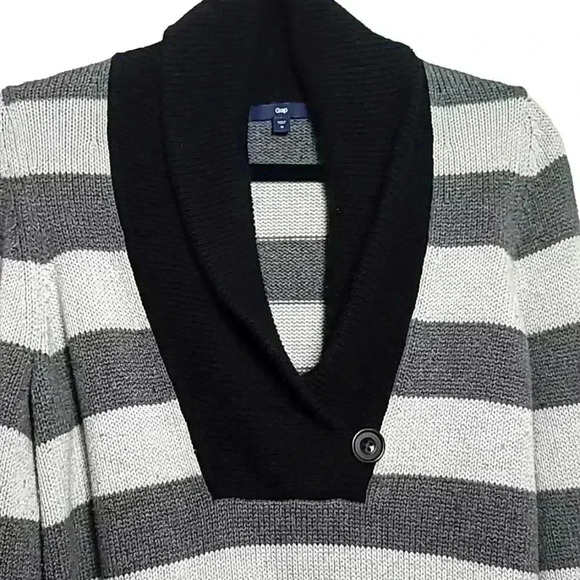 GAP Striped Cowl Neck Sweater In Black And Grey Size Medium - Picture 2 of 9
